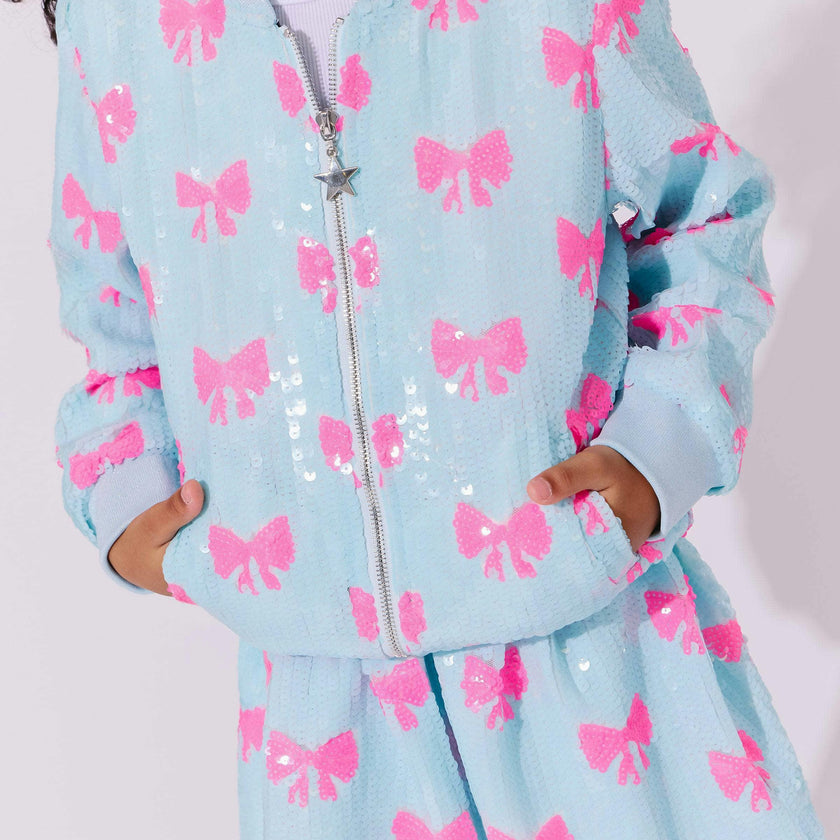 Pretty in Bows Sequin Bomber