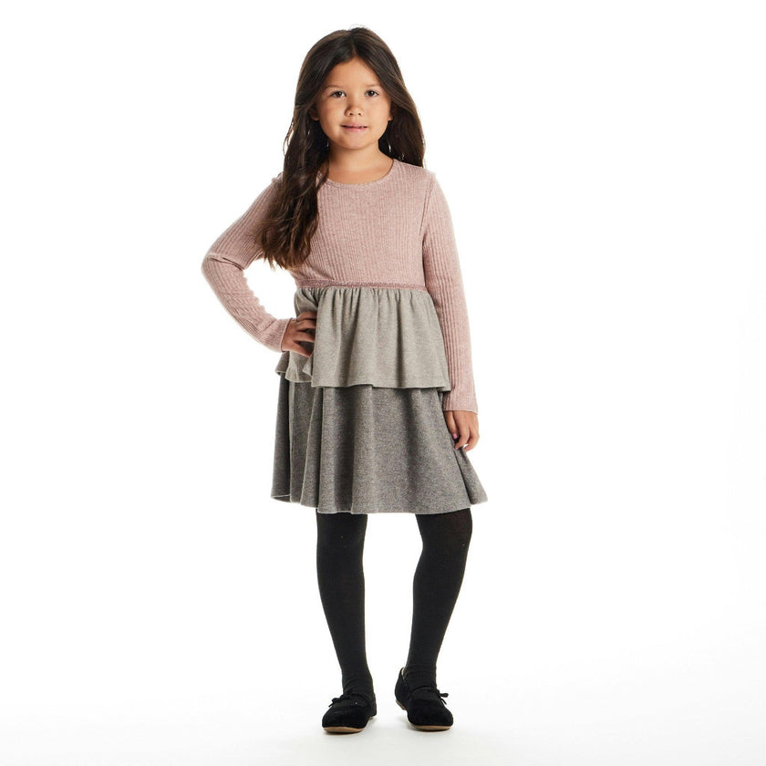 Kids Color Blocked Lurex Knit Tiered Dress