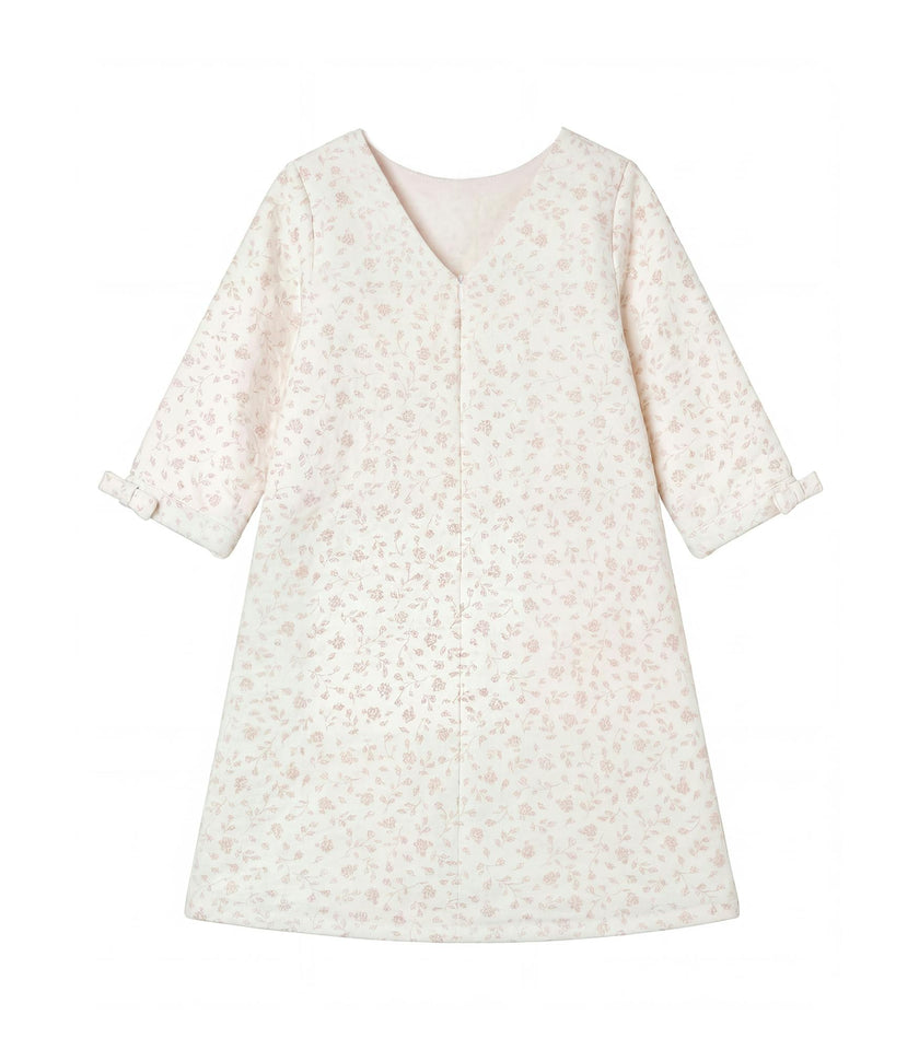 Camille Girl Dress, White Gold Lily