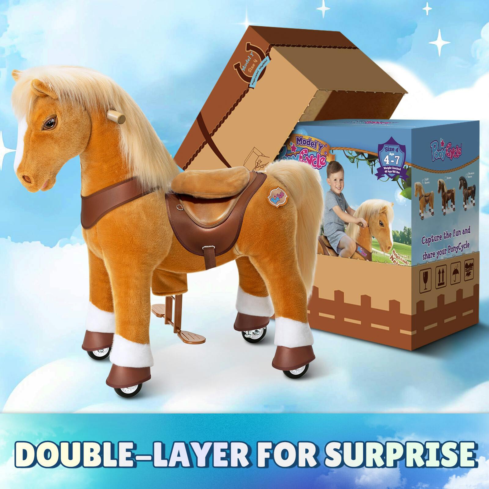 Model Y® Horse Ride-On Toy Age 4–7 – Light Brown