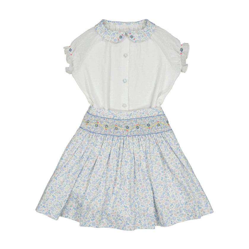 Marie Floral Blue Skirt & Short Sleeve Blouse