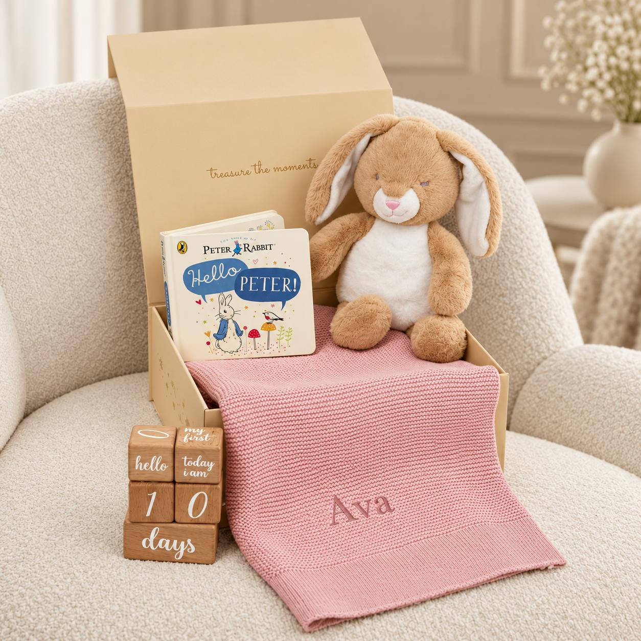 Personalized New Baby Bunny Blanket Gift set