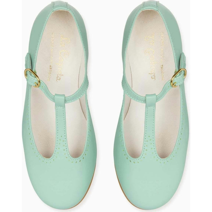 Pale Green Leather Girl T-Bar Shoes