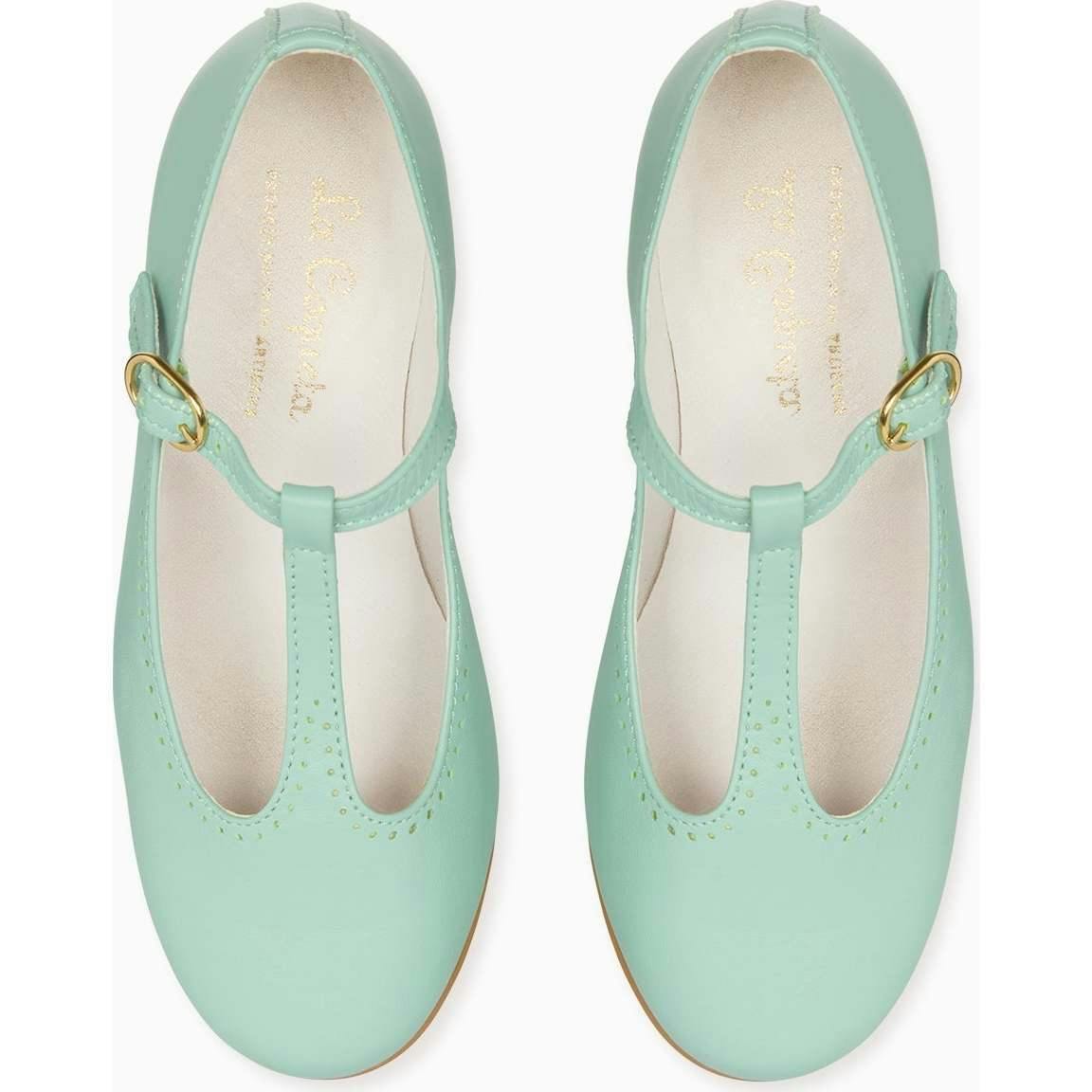 Pale Green Leather Girl T-Bar Shoes