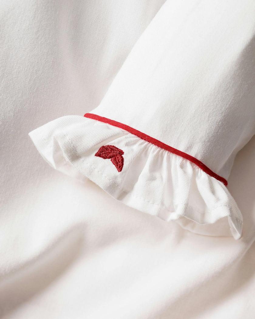 Girl's Twill Sophia Nightgown in White with Red Piping