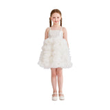 White Arabella Glitter Ruffle Dress
