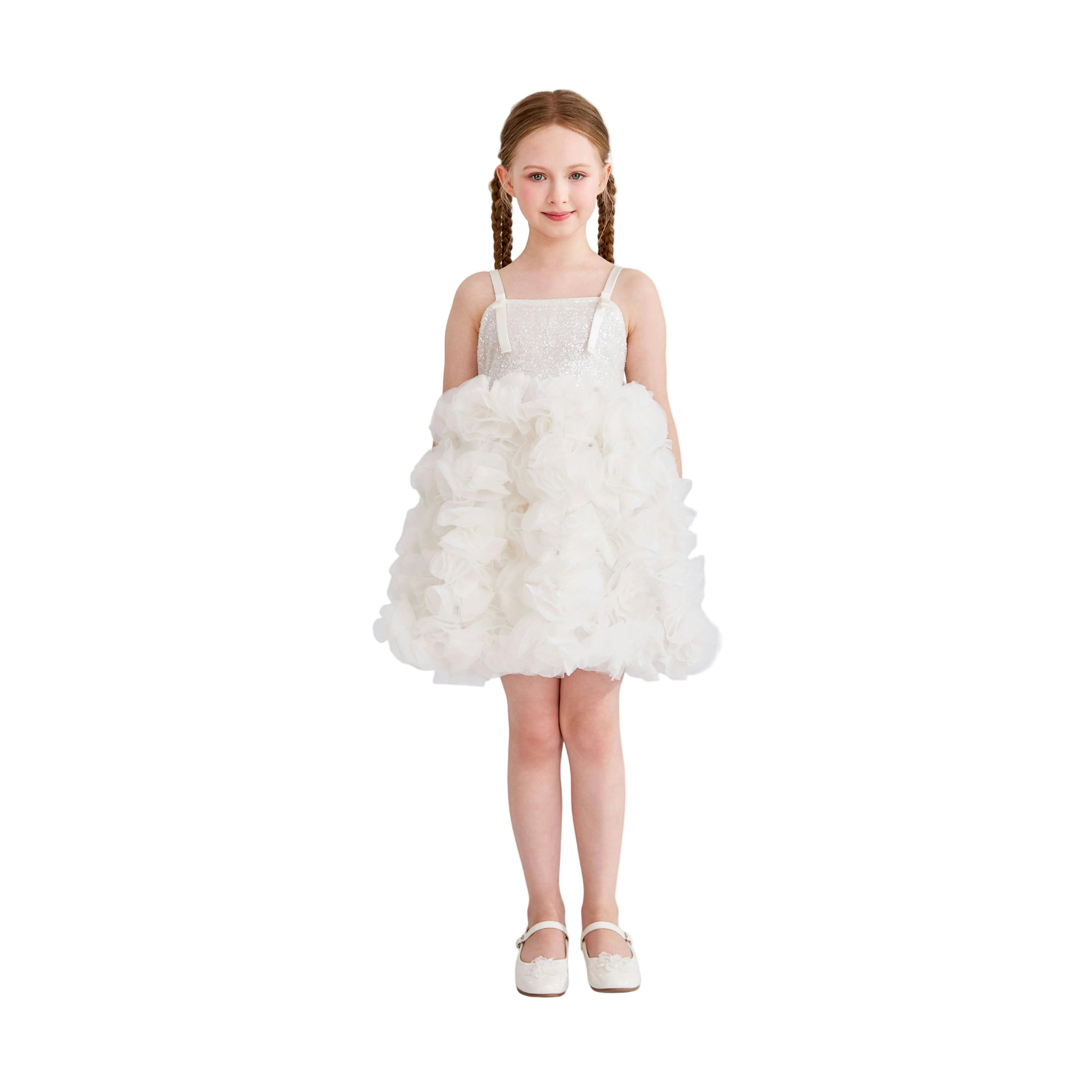 White Arabella Glitter Ruffle Dress