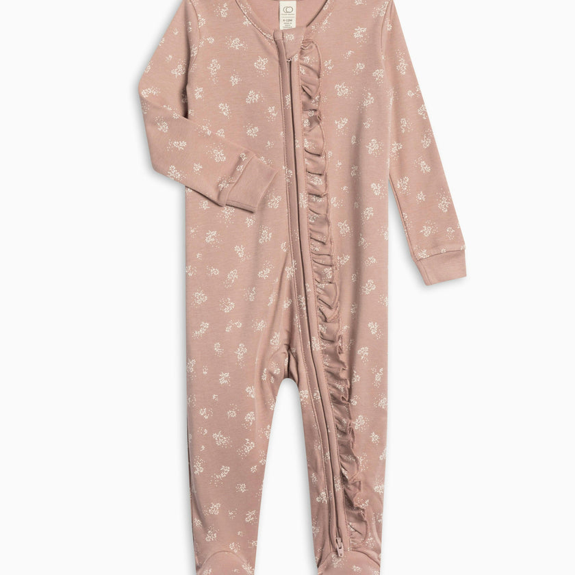 Neve Ruffle Zipper Footie Helen Floral / Purple + Mauve