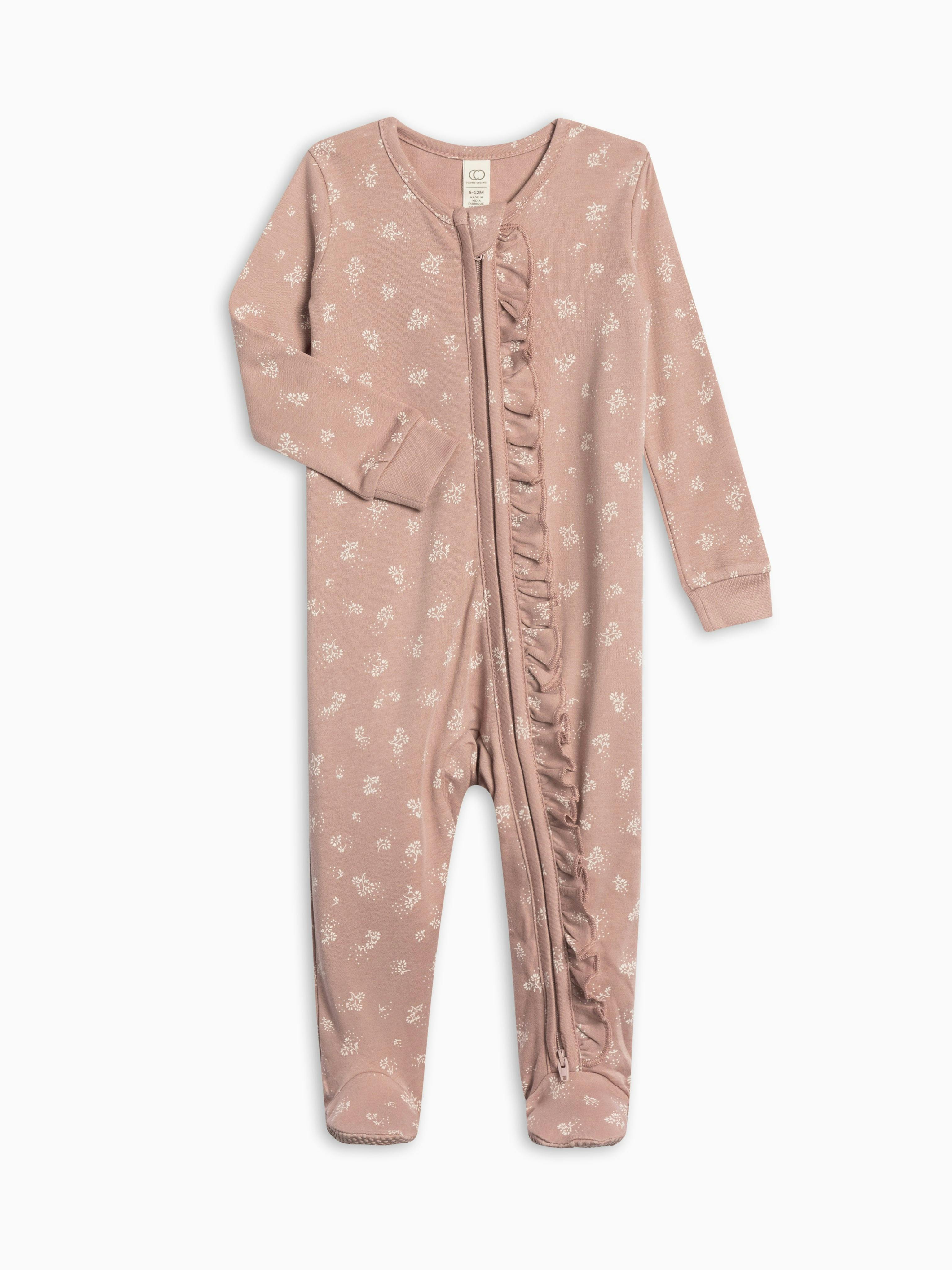 Neve Ruffle Zipper Footie Helen Floral / Purple + Mauve