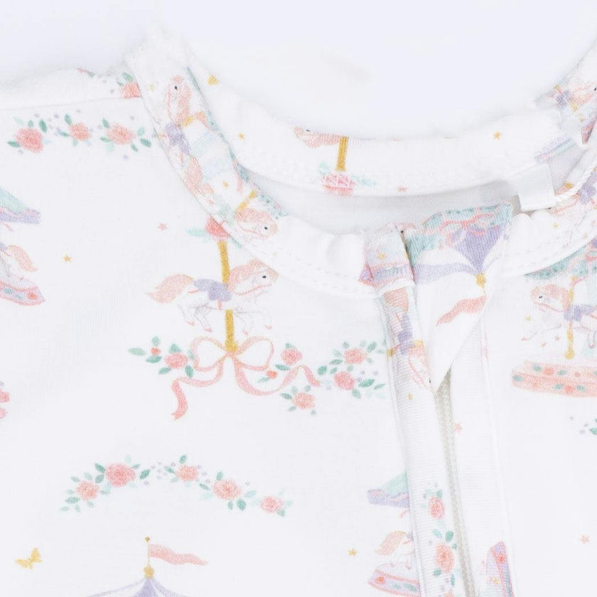 Carousel with Bows - 2 Way Ruffle Back Zipper Footie