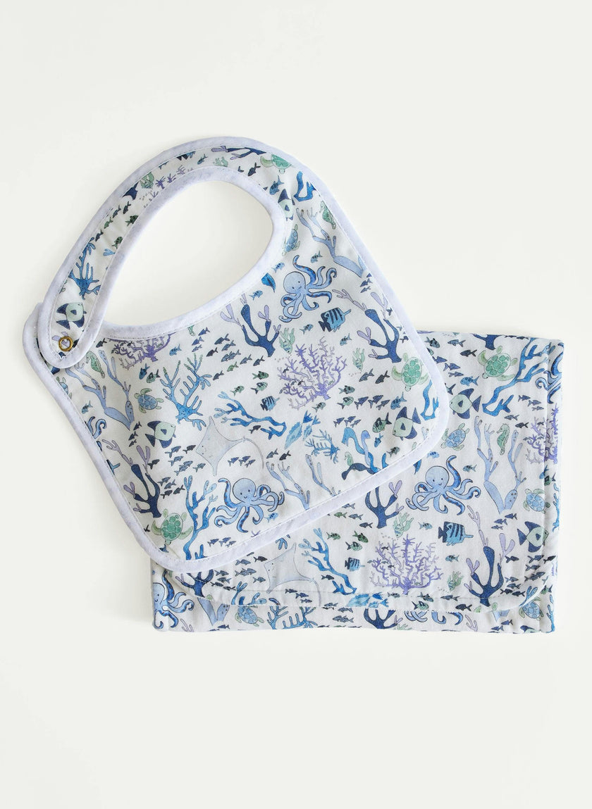 Baby Essentials Bib & Burp Set - Coral Reef
