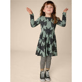 Bats Print Boat Neck Long Sleeve Ballet Skirt Dress, Multi