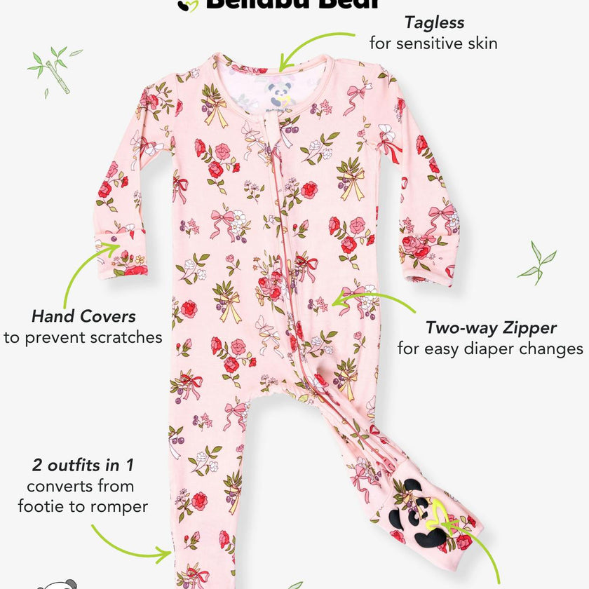 Bows & Blooms Bamboo Convertible Footie