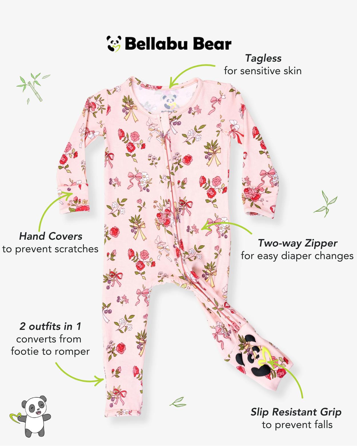 Bows & Blooms Bamboo Convertible Footie