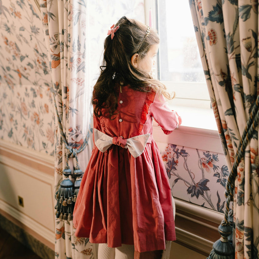 Angele Pink Corduroy Long Sleeve Smocked Dress