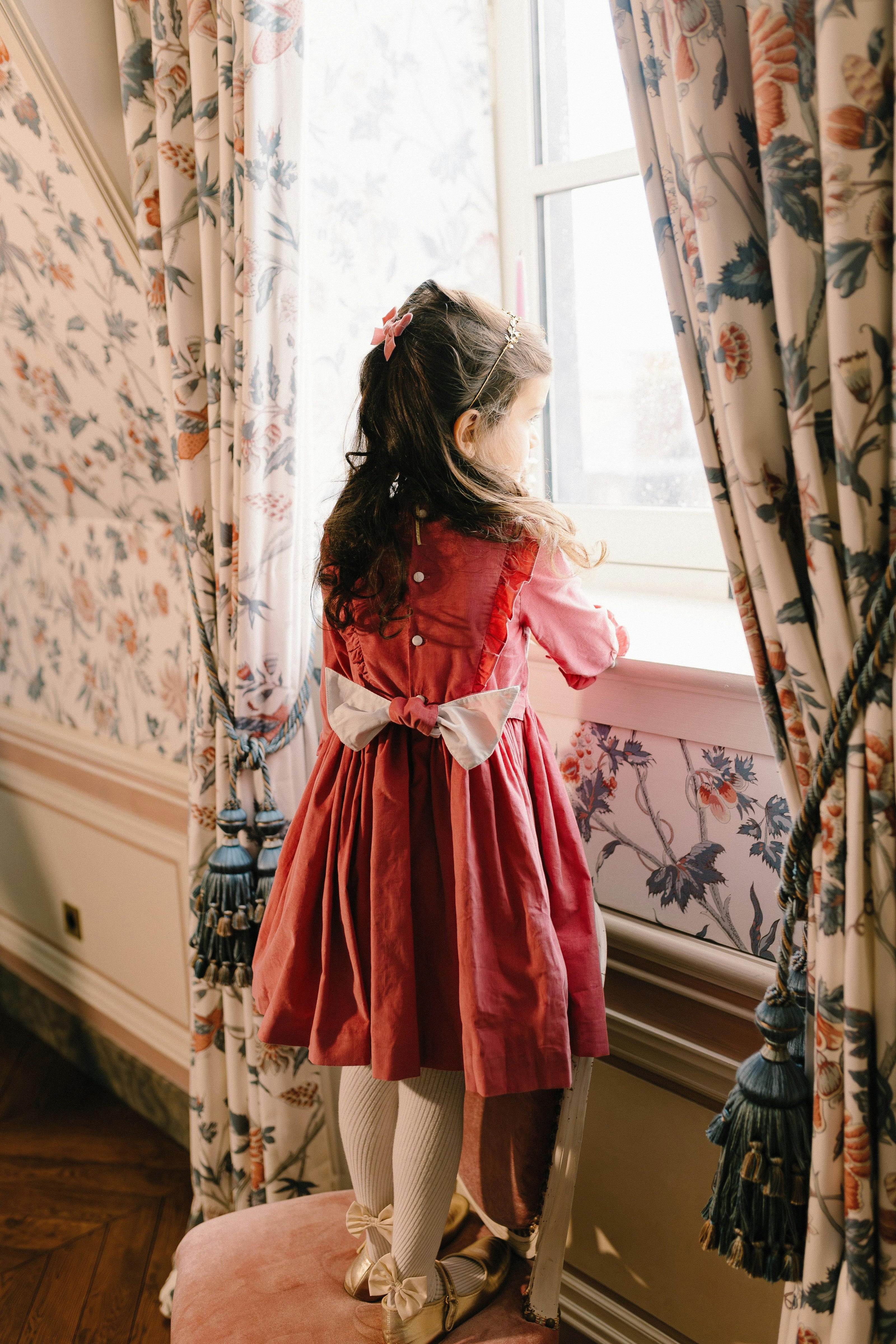 Angele Pink Corduroy Long Sleeve Smocked Dress