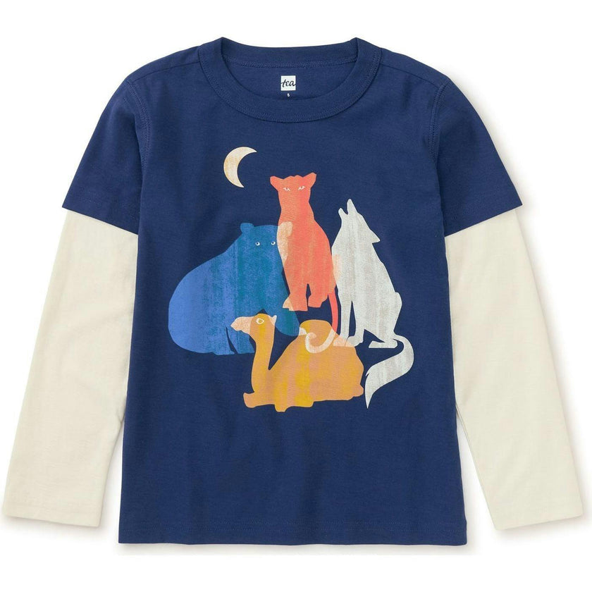 Animal Friends Crew Neck Layered Long Sleeve T-Shirt, Multi