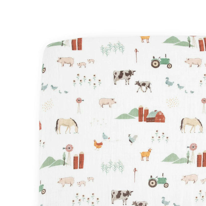 Cotton Muslin Crib Sheet - Farmyard