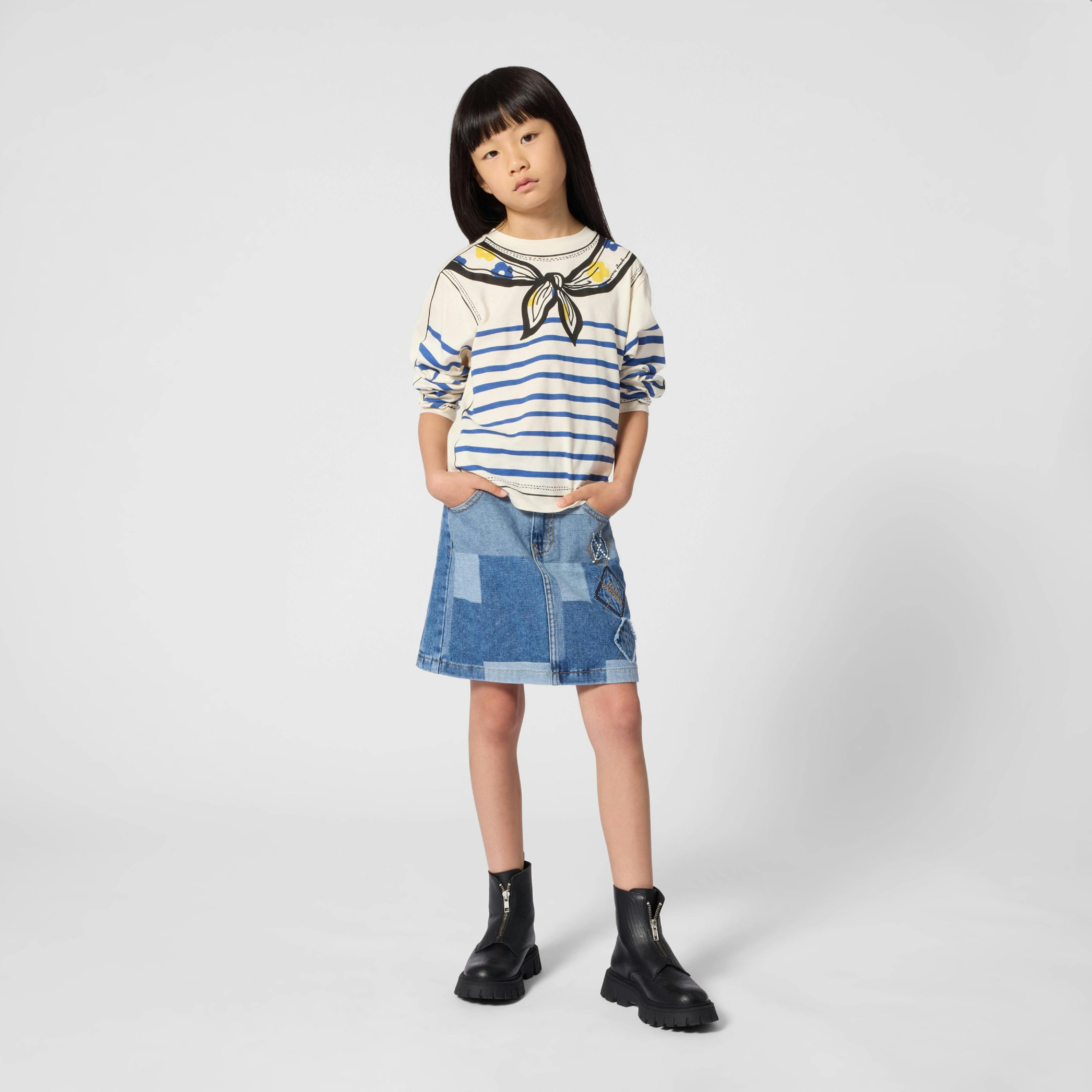 Blue Patchwork Denim Skirt