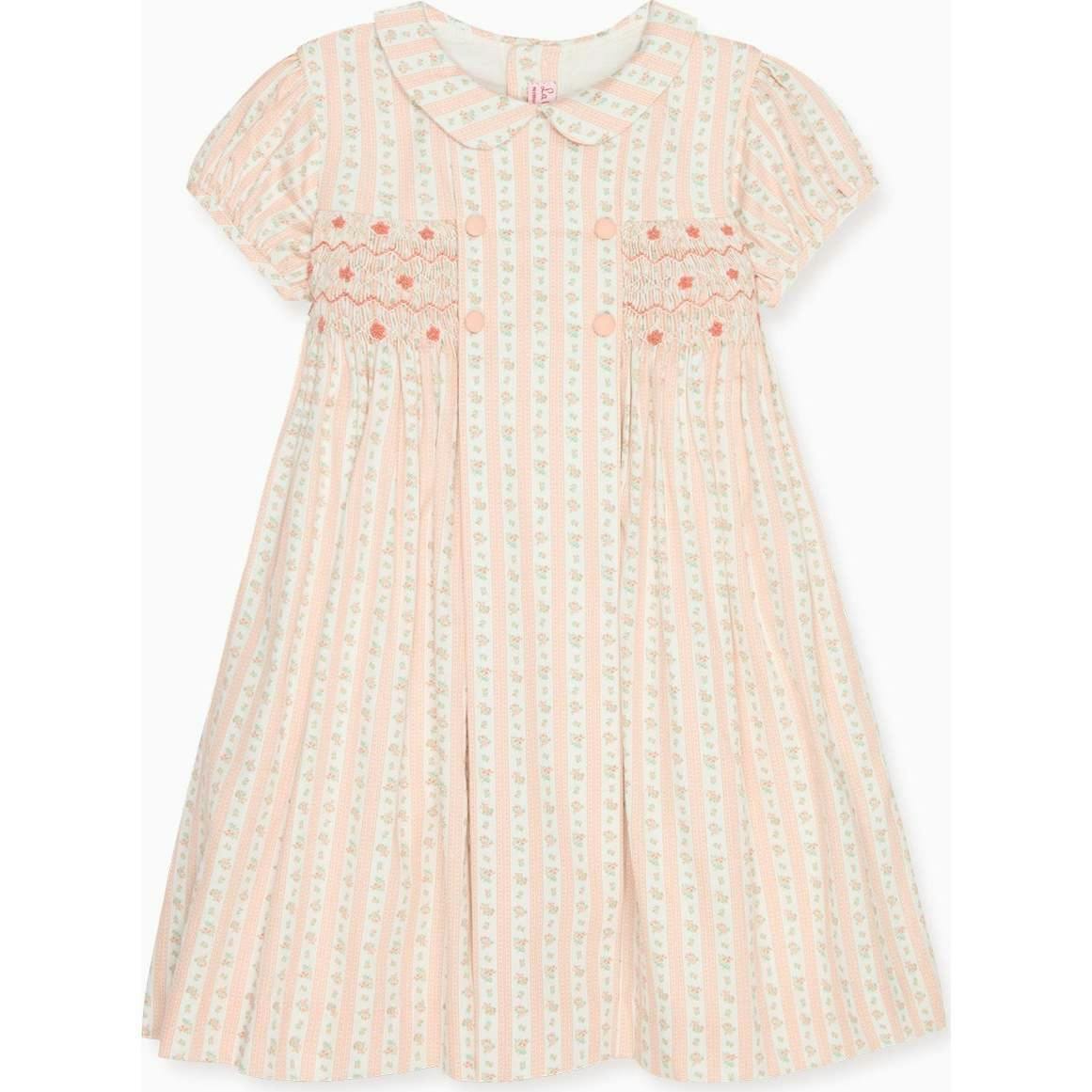 Pink Floral Stripe Arcadia Girl Hand-Smocked Dress