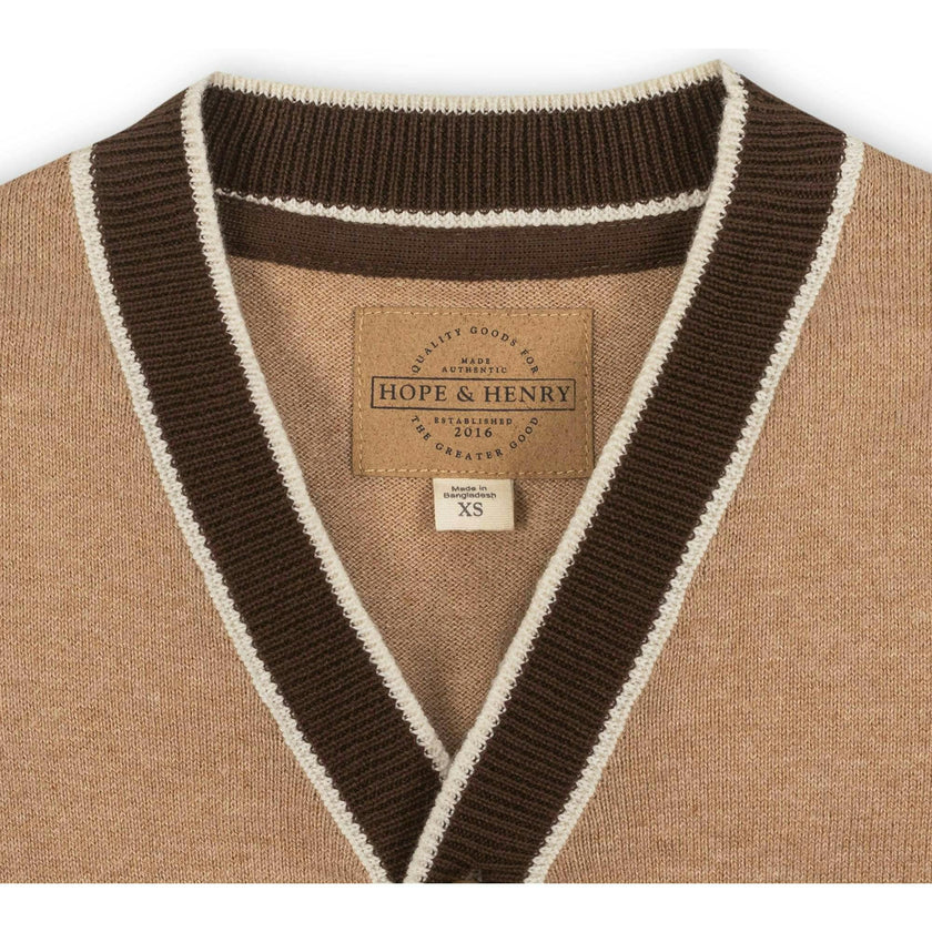 Organic Long Sleeve Tipped Cardigan Sweater, Beige