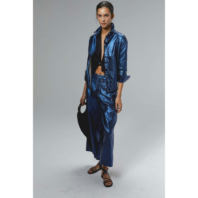 Culotte Metallic Linen Pants - Gold