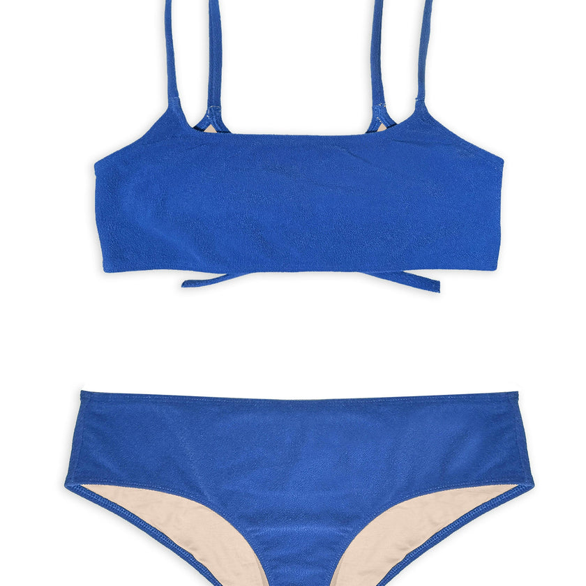 Teen Two-Piece Swimsuit, Bralette Tie Reversible & Shorty - Terry Cobalt Blue