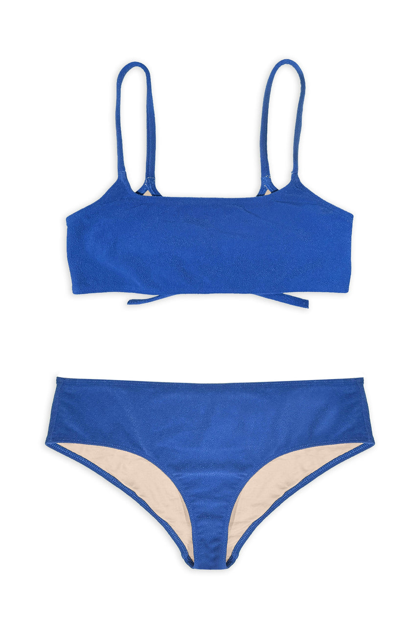 Teen Two-Piece Swimsuit, Bralette Tie Reversible & Shorty - Terry Cobalt Blue