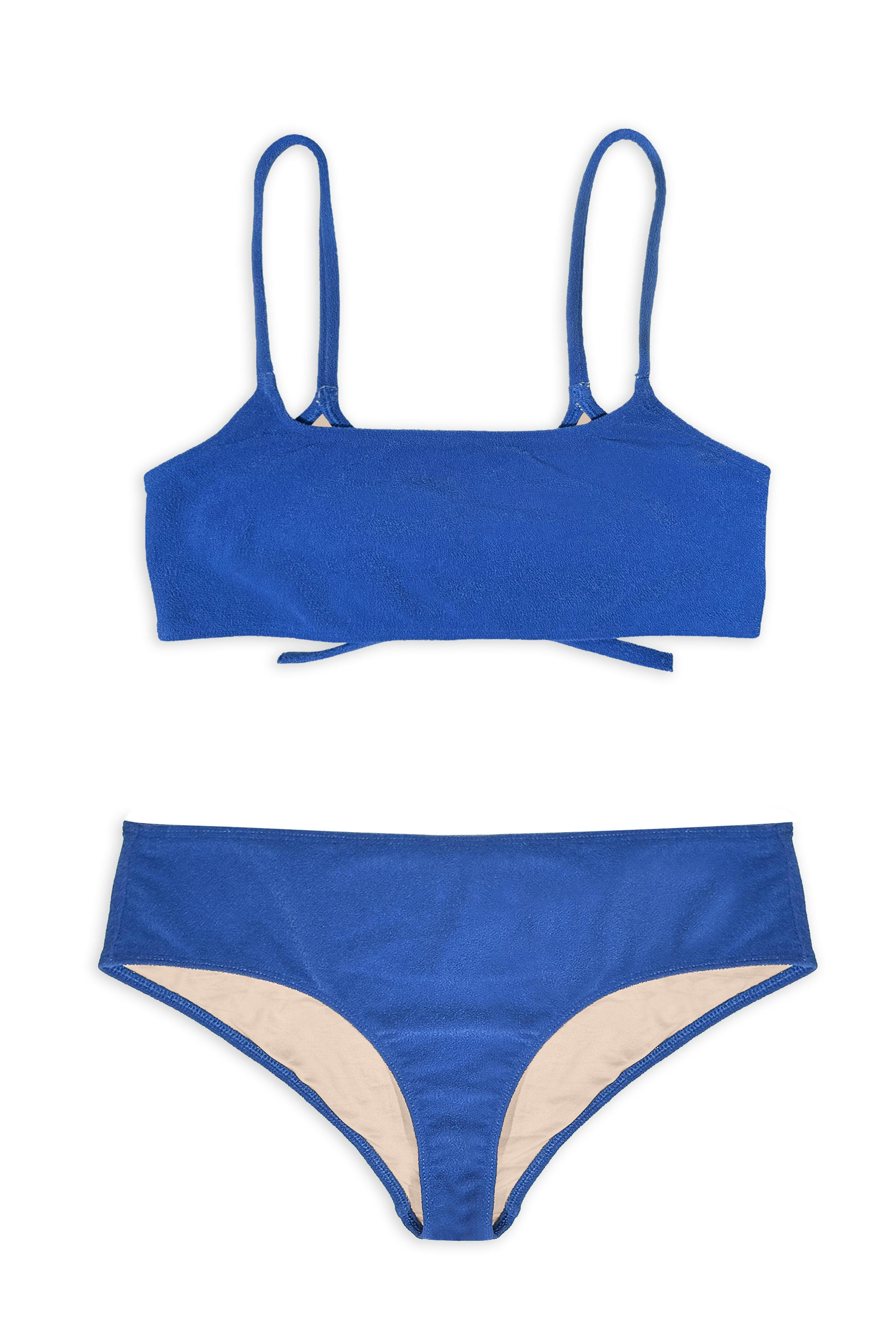 Teen Two-Piece Swimsuit, Bralette Tie Reversible & Shorty - Terry Cobalt Blue
