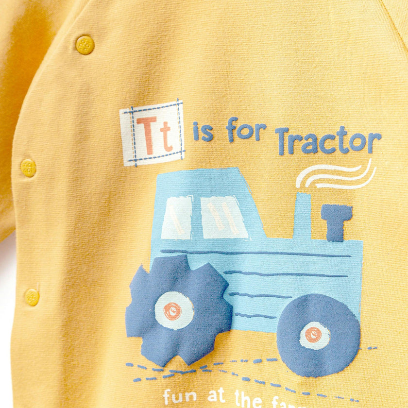 Yellow Tractor Graphic Babygrow & Hat