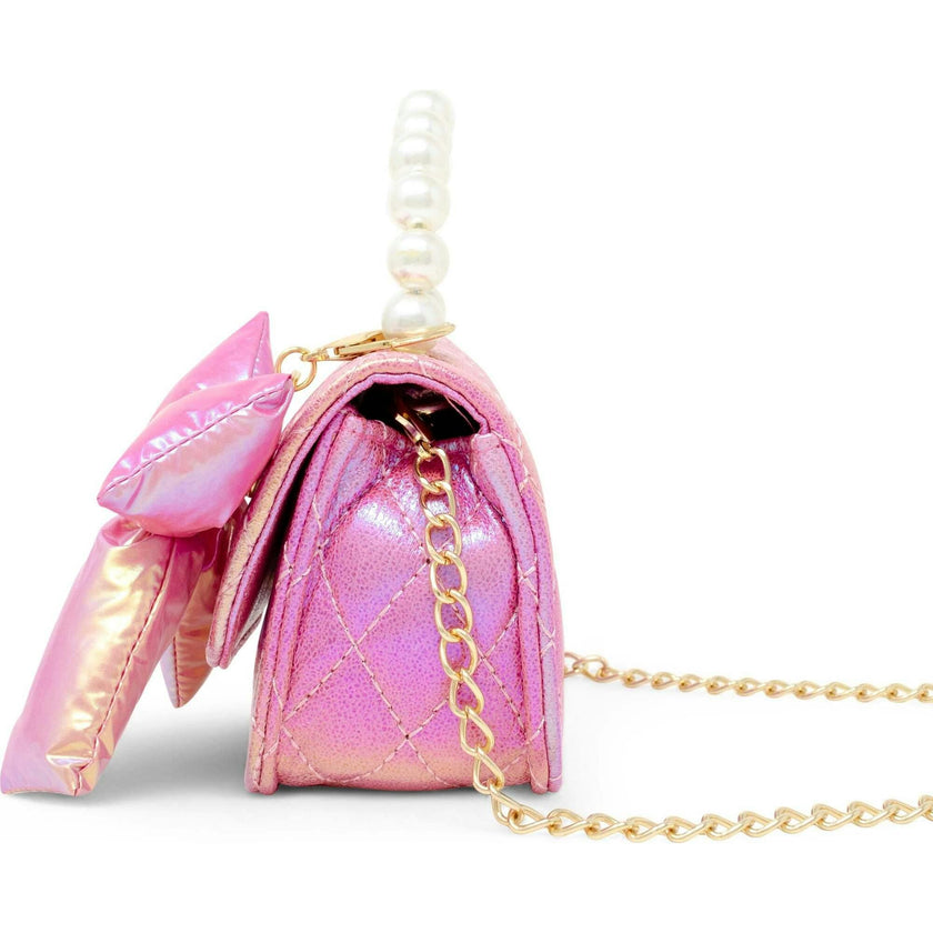 Shiny Quilted Fluffy Bow Handbag