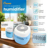 Evaporative  Humidifier, Cool Mist 0.5 Gal Top Fill, UV Light, Wick Filter