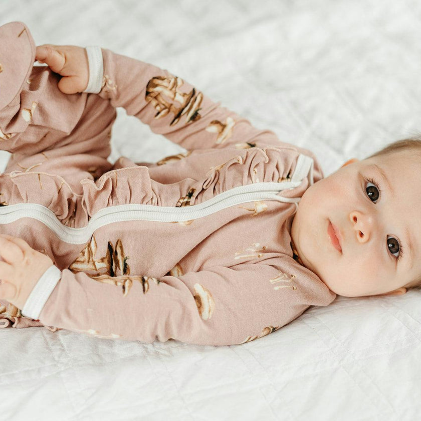 Mushroom Organic Cotton Ruffle Footed Romper