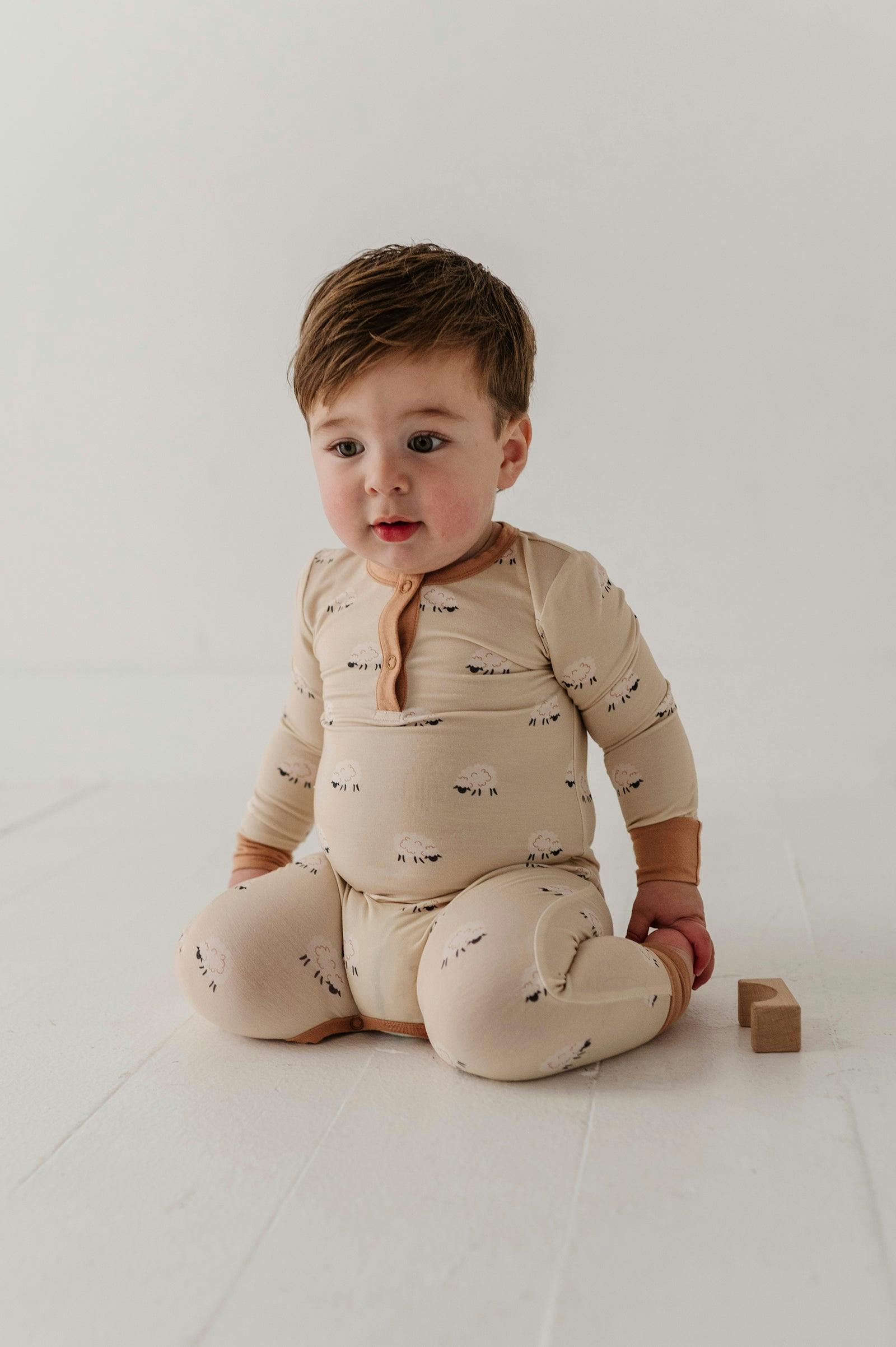 Baby Boy Snap Romper in Sheep