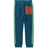 Colorblock Stripe-Out Elastic Waist Drawstring Pocket Joggers, Blue
