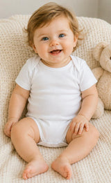 White Short Sleeve Bodysuit in Pima Cotton