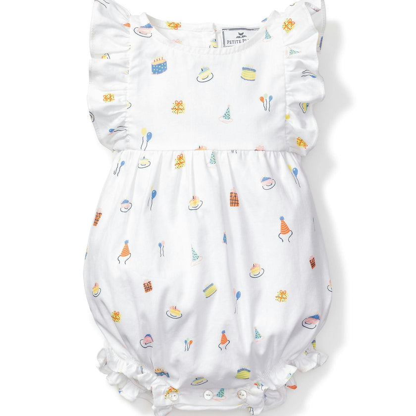 Baby's Twill Ruffled Romper in Birthday Wishes