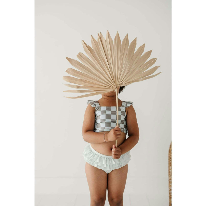 Girl's Two-Piece Swimsuit Checker in Seagrass