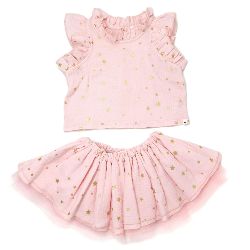 Mini Gold Stars Gauze Lola Top and Tutu Set
