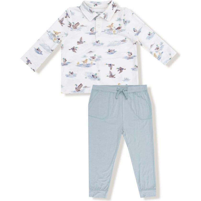 Migrating Mallards - Long Sleeve Polo Shirt with Bamboo Jogger