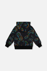 Fleece Hooded Sweatshirt Black Printed Controller