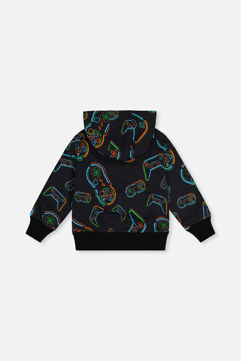 Fleece Hooded Sweatshirt Black Printed Controller