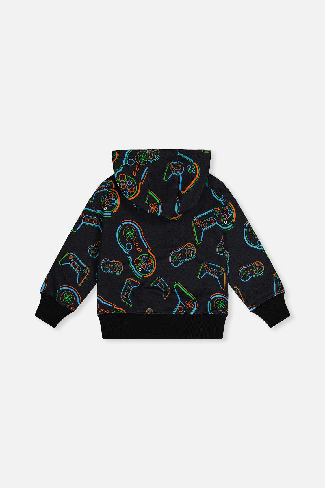Fleece Hooded Sweatshirt Black Printed Controller