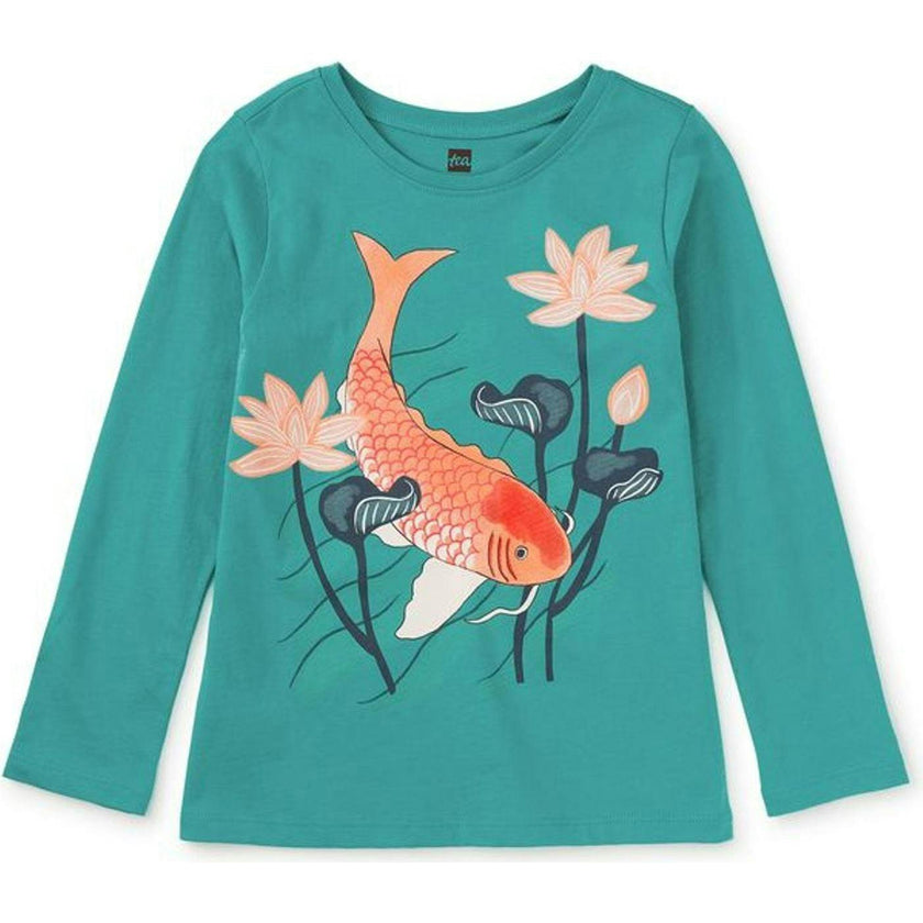 Carp and Lotus Graphic Tee, Blue