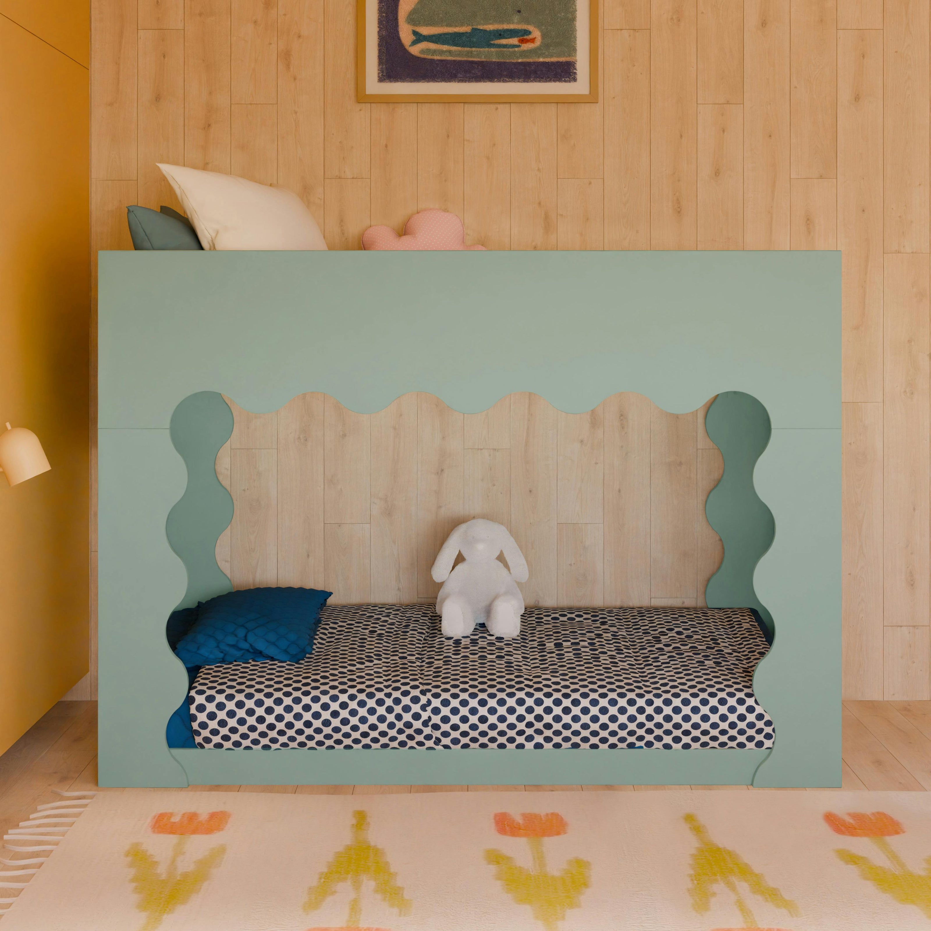 Lido Wave Convertible Low-Profile Bunk Bed in Light Sage/Honey