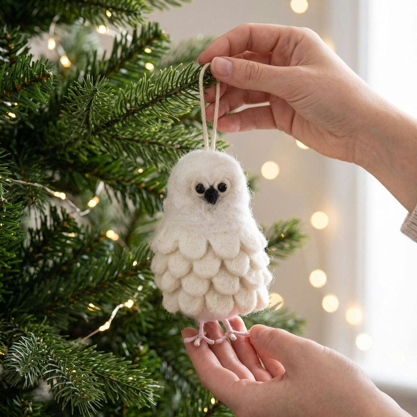 Handmade Felt Snowy Owl Christmas Ornament