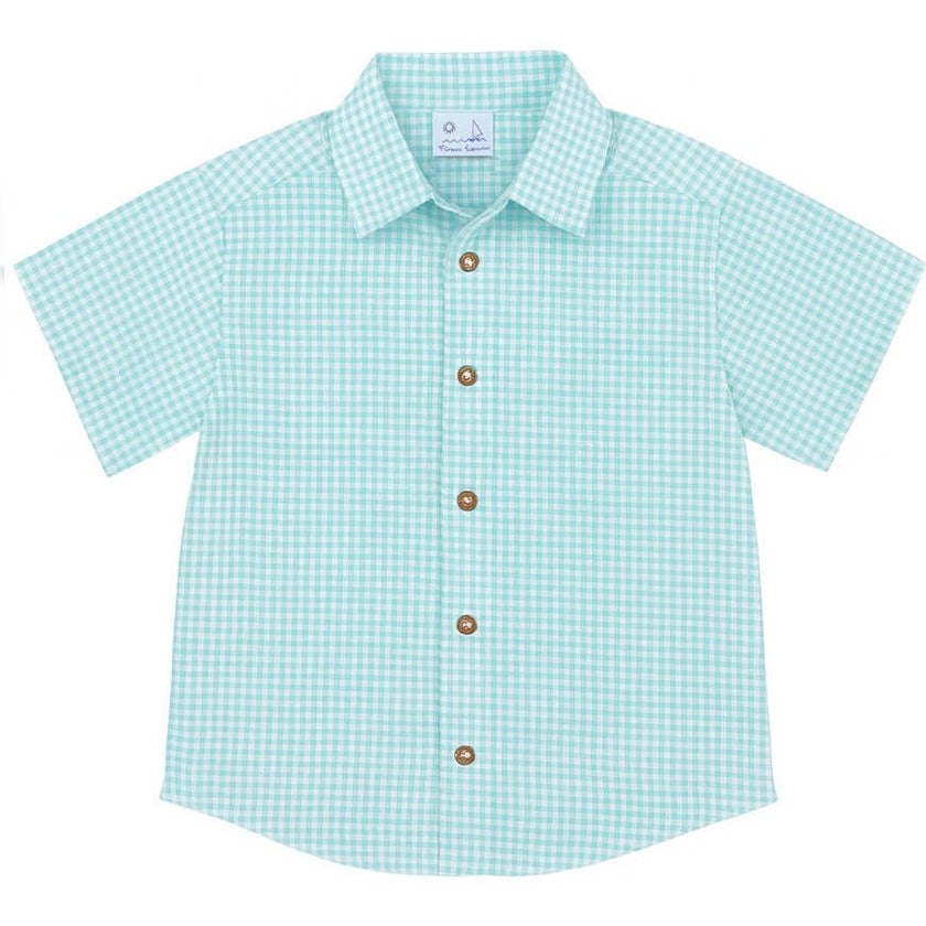 Gingham Linen Look Camp Shirt