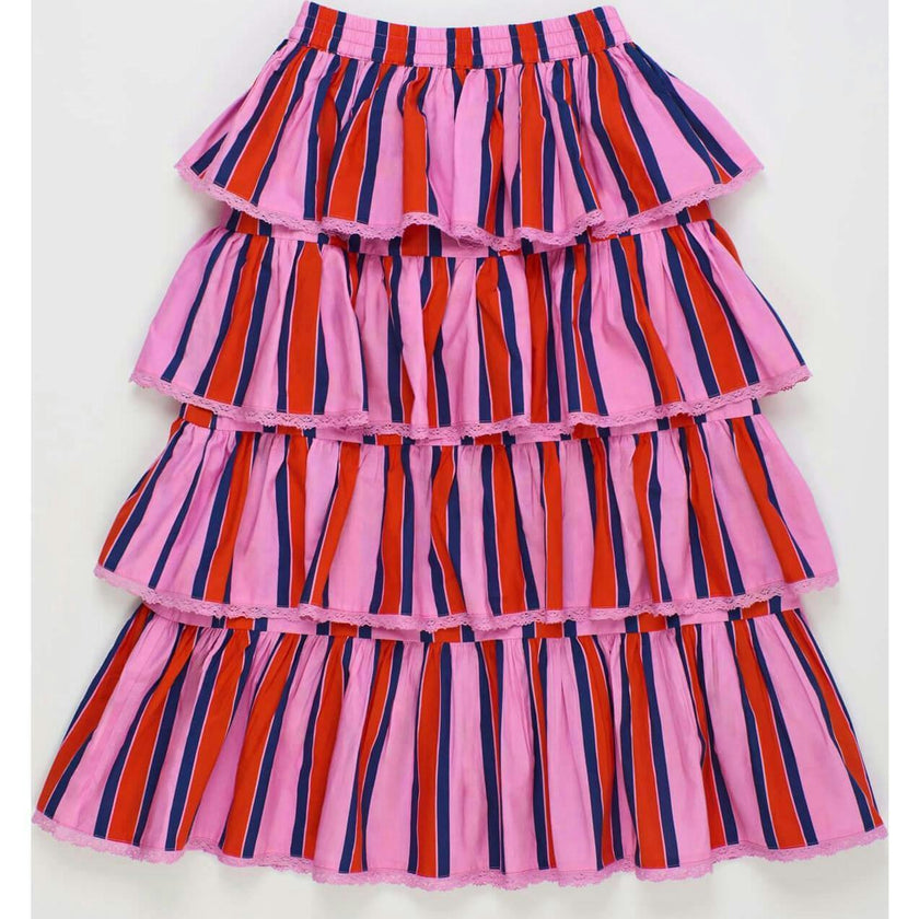 TROPIC RUFFLES STRIPES SKIRT PINK