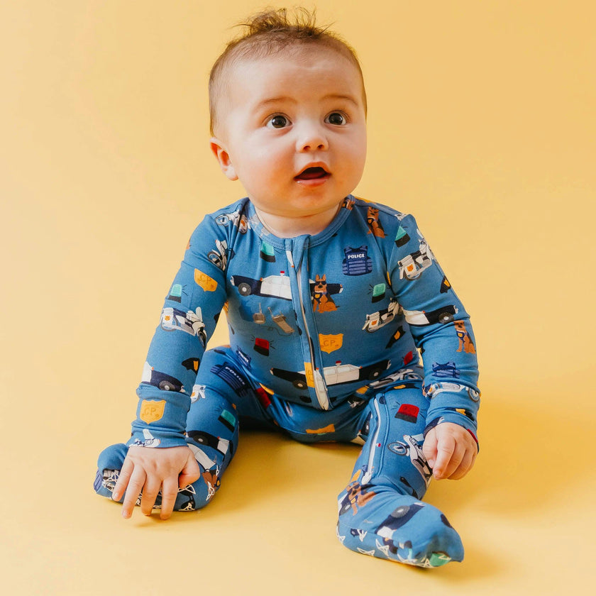 Bamboo Convertible Zip-Up Footie Pajama - Policemen