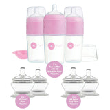 PopYum Pink 7 Piece Bundle: 9oz Bottle 3-Pack + 2 Nipple 2-Packs